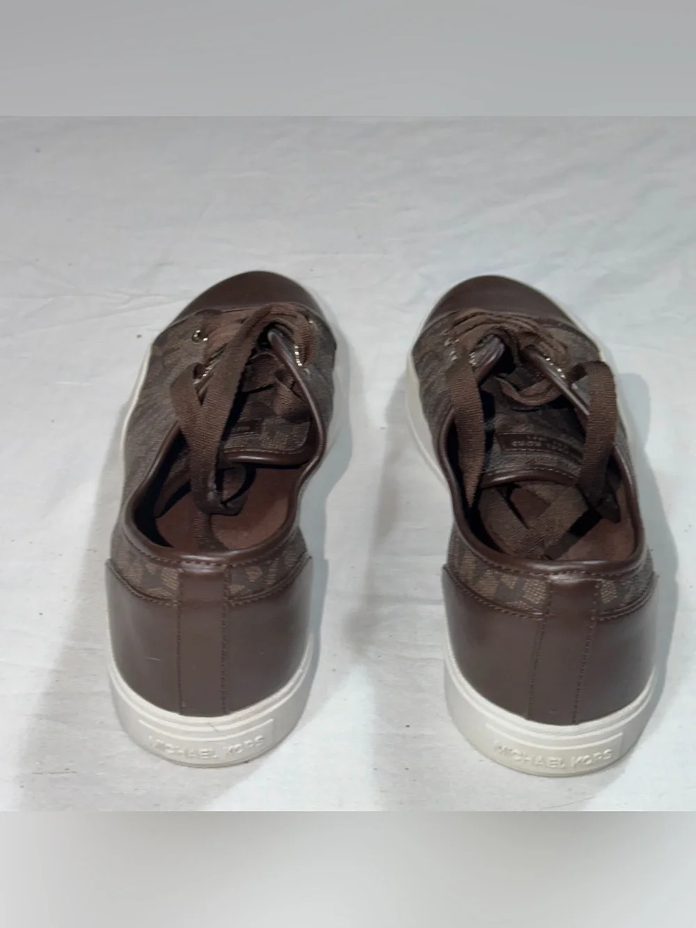Michael Kors City MK Monogram Sneakers Women 9.5M Brown Leather Lace Up